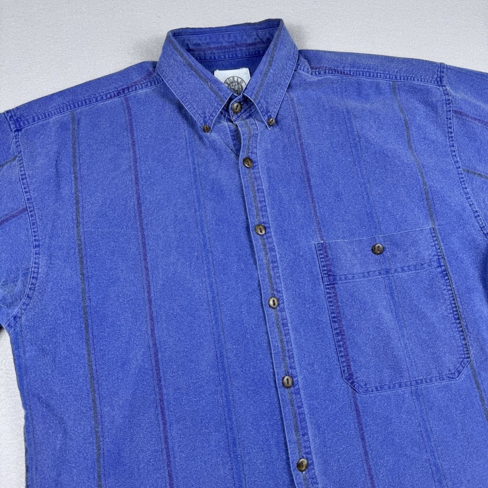 Vintage 80s 90s World‎ Island Denim Button Shirt Md Half Sleeve Stripe Pocket